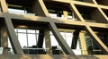 Abstract image of looking up at modern glass and concrete building. Architectural exterior detail of office building