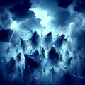 abstract image of lost souls wandering through the clouds