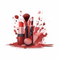 Abstract image of make up brush kit with smashed isolated illustration Royalty Free Stock Photo