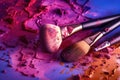 Abstract image of make up brush kit with smashed lipstick. Close up. AI generative Royalty Free Stock Photo
