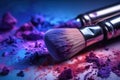 Abstract image of make up brush kit with smashed lipstick. Close up. AI generative Royalty Free Stock Photo