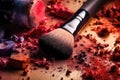 Abstract image of make up brush kit with smashed lipstick. Close up. AI generative Royalty Free Stock Photo