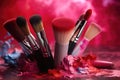 Abstract image of make up brush kit with smashed lipstick. Close up. AI generative Royalty Free Stock Photo