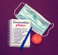 An abstract image of a medical mask and a notebook with plans for what to do while a coronavirus quarantin