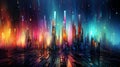 Abstract image of metropolis street, glitch effect, rainbow colors, infinity concept