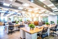 Abstract Blurred Image of Modern Office with Soft Light for Background Usage. Blur Office Workplace Interior Background Design Royalty Free Stock Photo