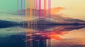 an abstract image of a mountain and water with colorful lines Royalty Free Stock Photo