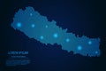 Abstract image Nepal map from point blue and glowing stars on a dark background.