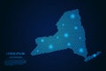 Abstract image New York map from point blue and glowing stars on a dark background Royalty Free Stock Photo