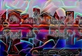 Abstract image of a night city. Architectural background. Multicolored illustration