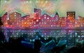 Abstract image of a night city. Architectural background. Multicolored illustration