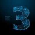 Number three low poly blue Royalty Free Stock Photo
