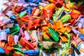 Detail of an abstract image of a pile or heap of colored shavings or remains of colored pencils