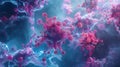 Abstract image of pink and blue bio-organic structures, resembling cells or microorganisms, in a vibrant, swirling pattern Royalty Free Stock Photo
