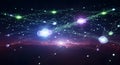 Futuristic Global Digital Network with Glowing Nodes and Interconnected Data Lines Traversing an Ethereal Cosmic Landscape Royalty Free Stock Photo