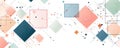 Abstract background featuring colorful overlapping squares and circles in a geometric pattern, creating a modern and