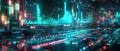 An abstract image showcasing a digital representation of financial data analysis with glowing graphs, charts, and numerical