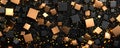 Abstract image showcasing a dynamic composition of cubes in gold and black hues creating a mesmerizing threedimensional effect