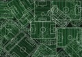 Such as goals, center circles, and penalty boxes, creating a layered, Royalty Free Stock Photo