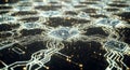Abstract image showing a futuristic computer circuit board with glowing lines and multiple processors or microchips indicating Royalty Free Stock Photo