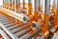 Another direction. Orange and silver pipes on background Royalty Free Stock Photo