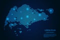 Abstract image Singapore map from point blue and glowing stars on a dark background Royalty Free Stock Photo