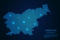 Abstract image Slovenia map from point blue and glowing stars on a dark background
