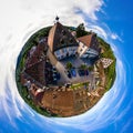 Abstract image of a small planet. Taken from the drone. Circular panorama