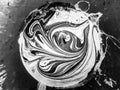 abstract image, sphere with black and white swirls, simulates being a star