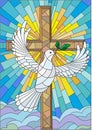 Abstract image in the stained glass style with cross and dove Royalty Free Stock Photo