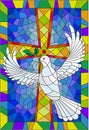 Abstract image in the stained glass style with cross and dove