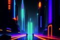 Abstract image of a street lined with skyscrapers in a big city with colorful lights, made with generative AI Royalty Free Stock Photo