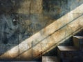Abstract image of sunlight casting shadows on a textured concrete wall with stairs Royalty Free Stock Photo
