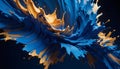 Abstract image of swirling, dynamic paint in shades of blue and yellow. The paint creates a sense of movement and energy