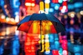 Abstract Image Of Umbrella Reflecting Vibrant City Lights. Generative AI