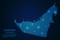 Abstract image United Arab Emirates map from point blue and glowing stars on a dark background