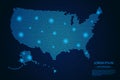 Abstract image United States of America map from point blue and glowing stars on a dark background Royalty Free Stock Photo