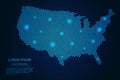 Abstract image United States of America map from point blue and glowing stars on a dark background Royalty Free Stock Photo