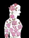 Abstract image of a woman and magnolia in bloom