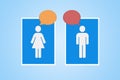 Woman and Man icon of toilet signs with chatting balloon.