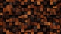 An abstract image of a wooden mosaic wall consisting of an array of colored cubes. Seamless backdrop. Generative AI