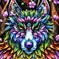 Abstract images of wolves. The creation of colorful wolves resembles flowers.