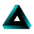 Abstract impossible triangle sign. Retro optical effect shape with isometric grid background. Blue