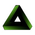 Abstract impossible triangle sign. Retro optical effect shape with isometric grid background. Green