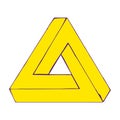 Abstract impossible triangle sign. Retro optical effect shape with isometric grid background. Yellow