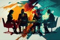 Abstract impressionist art. Business meeting. Boardroom CEO. Businessman and businesswoman