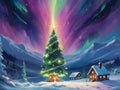 abstract Impressionist christmas tree north pole northern lights impressionist Royalty Free Stock Photo