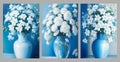 abstract impressionist oil painting of white flowers in a shiny blue vase. canvas wall art decor Royalty Free Stock Photo