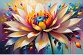 Abstract Impressionist Style Painting - Blooming Flower Dominating the Foreground, Explosion of Vibrance