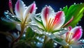 Abstract incredibly beautiful translucent white and pink flowers made of glass.